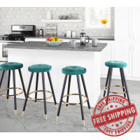 Lumisource B26-CAVLER BKVGN2 Cavalier Glam Counter Stool in Black Wood and Green Velvet with Gold Accent - Set of 2
